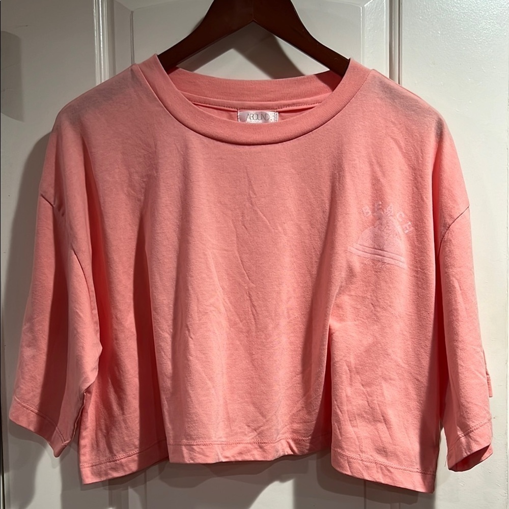 Abound Peach Crop Top Beach Screen print 1X NWOT
